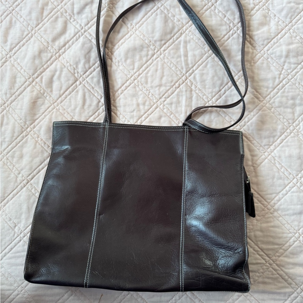 Elegant Dark Brown Genuine Leather Tote Bag
